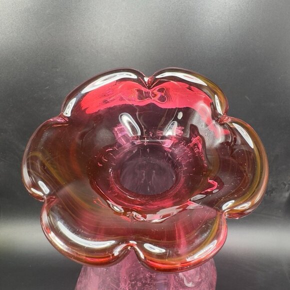 Large Art Glass Vase Vessel Pink Flower Shape Vas With Air Bubbles All Over Vase - Picture 10 of 16